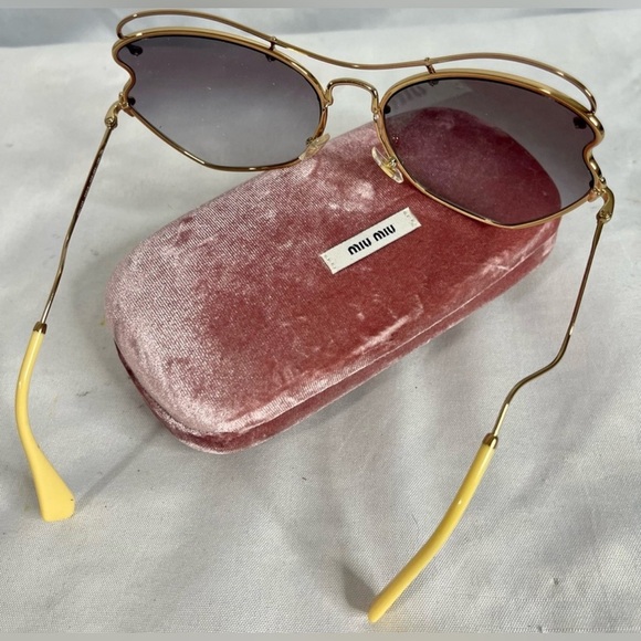 Miu Miu | womens retro pink & yellow sunglassses/aviators & case (SMU56R) - Picture 6 of 7
